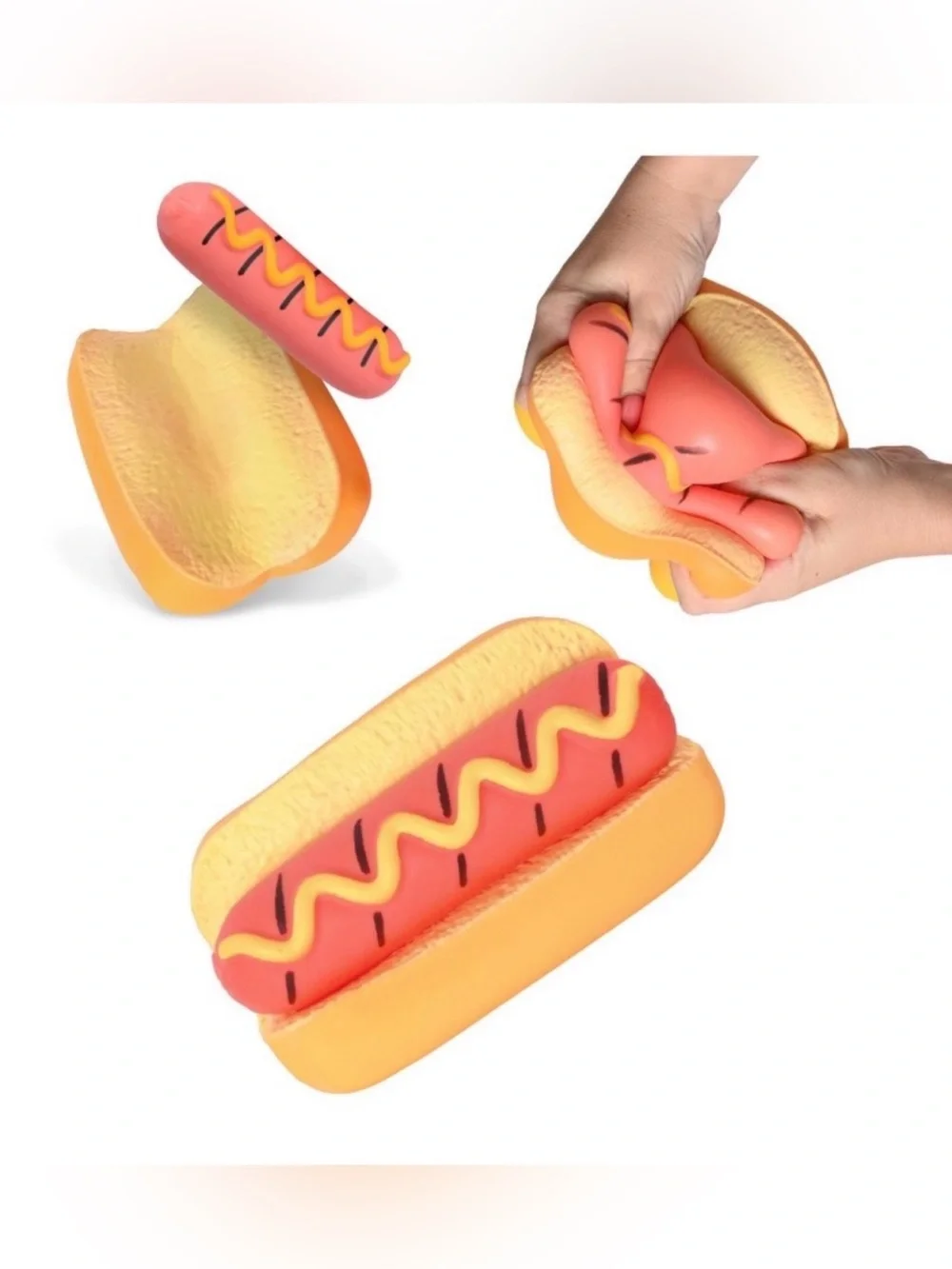 NEW Squishy Hot Dog Squeezy Fidget Toy Sunny Days 2-in-1 Hotdog Stress Relief
